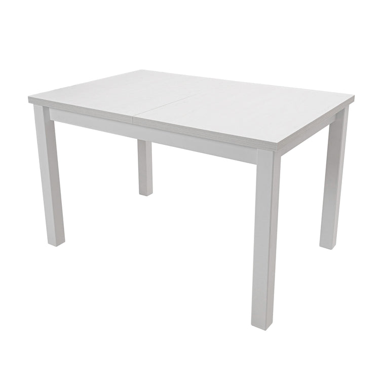 Set masa extensibila 120x150cm cu 4 scaune tapitate, mb-13 max5 si s-38 boss10 b11, alb, lemn masiv de fag, stofa - La Cucu