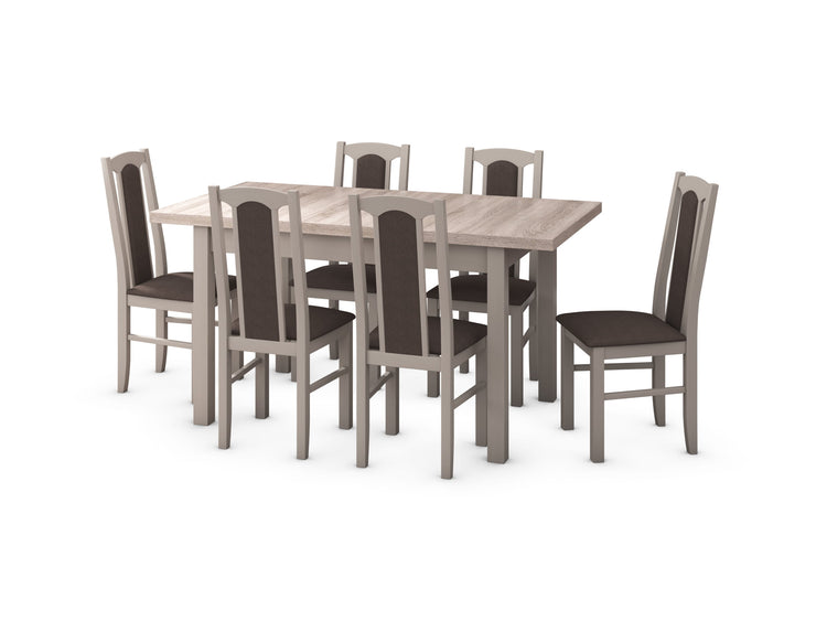 Set masa extensibila 120x150cm cu 6 scaune tapitate, mb-13 max5 si s-37 boss7 s6, sonoma, lemn masiv de fag, stofa