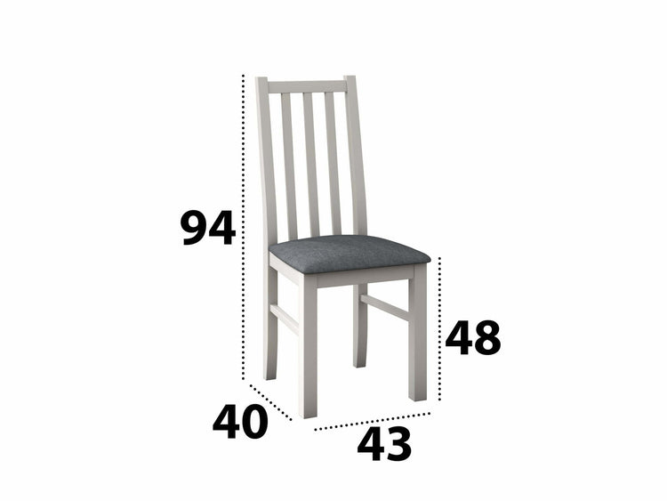 Set masa extensibila 140-180x80 cm cu 4 scaune tapitate, mb-21 modena1 si s-38 boss10 b11, alb/grafit, lemn masiv de fag, stofa