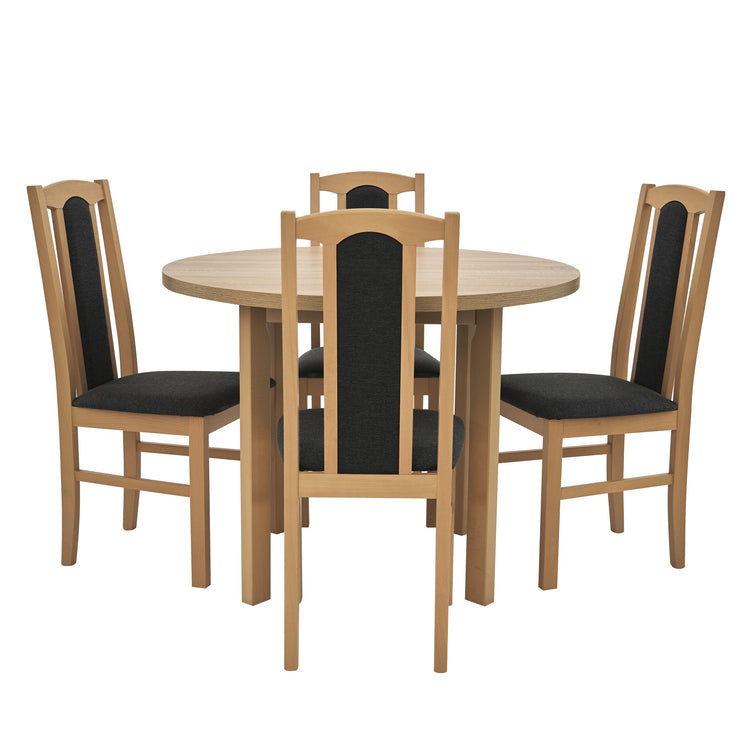 Set masa fixa 100 cm cu 4 scaune tapitate, mb-12 poli2 si s-37 boss7 s11, sonoma, lemn masiv, stofa