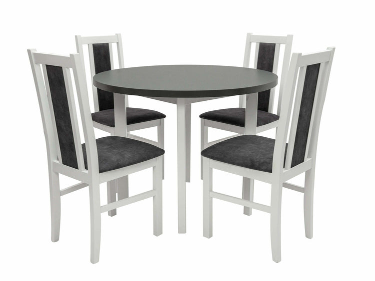 Set masa living poli2 bialy/grafit cu 4 scaune boss14 bialy 24b, lemn masiv/stofa/pal