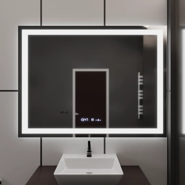 Oglinda LED Senzor MotionGlow Emmanouil Kontotis Dreptunghiulara 100x75 cm Lumina Calda/Rece/Neutra Sistem Dezaburire Termometru Ceas Colectia Marcello Funghi