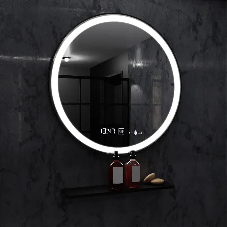 Oglinda LED Rotunda 70cm Celeste Majeste Noir MotionGlow Marcello Sistem Dezaburire Ceas & Termometru Dimabila