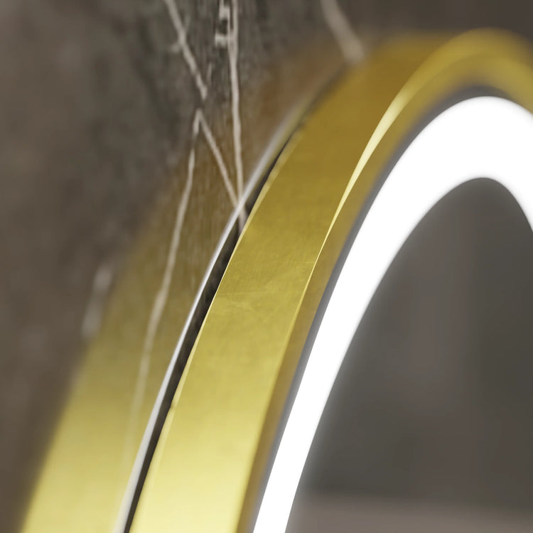 Oglinda LED Rotunda, 60cm, Celeste Royale Gold MotionGlow Marcello, Sistem Dezaburire, Ceas & Termometru, Dimabila