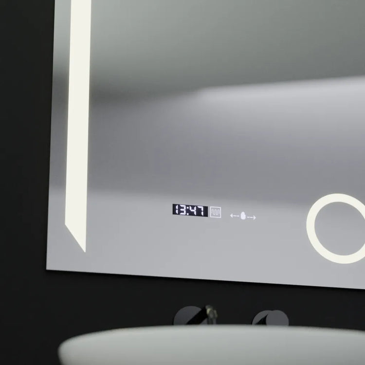 Oglinda LED Senzor MotionGlow Riflesso, cu functie Dezaburire Termometru Ceas si lupa Cosmetica, 60x80 cm Lumina Rece/Calda/Neutra Dimabila, colectia Marcello Funghi