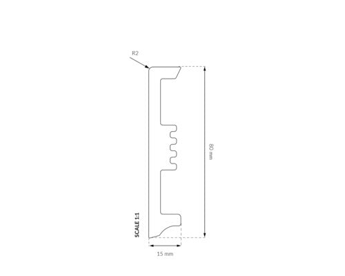 Plintă Arbiton STIQ XL STX810 albă 2200x80x15 mm