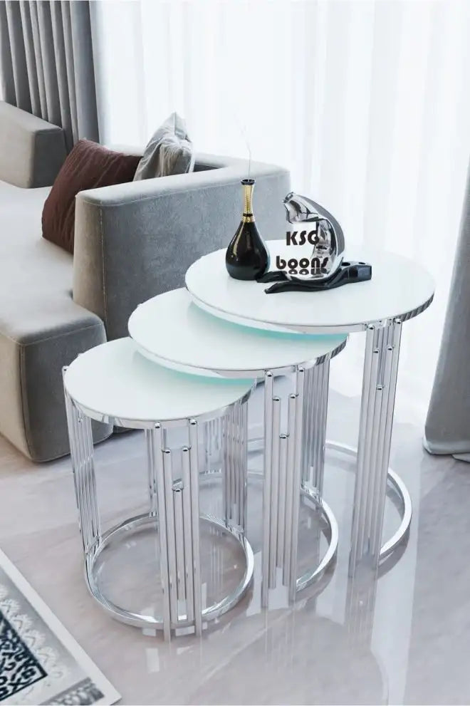 Set Masute de cafea cu 3 piese Orlando, alb-crom