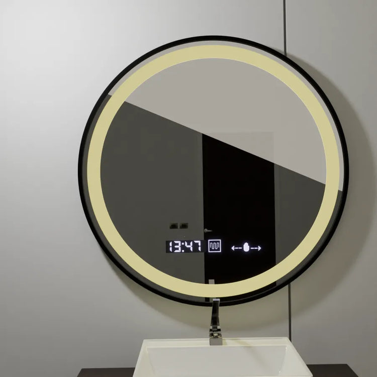 Oglinda LED Rotunda 70cm Celeste Majeste Noir MotionGlow Marcello Sistem Dezaburire Ceas & Termometru Dimabila