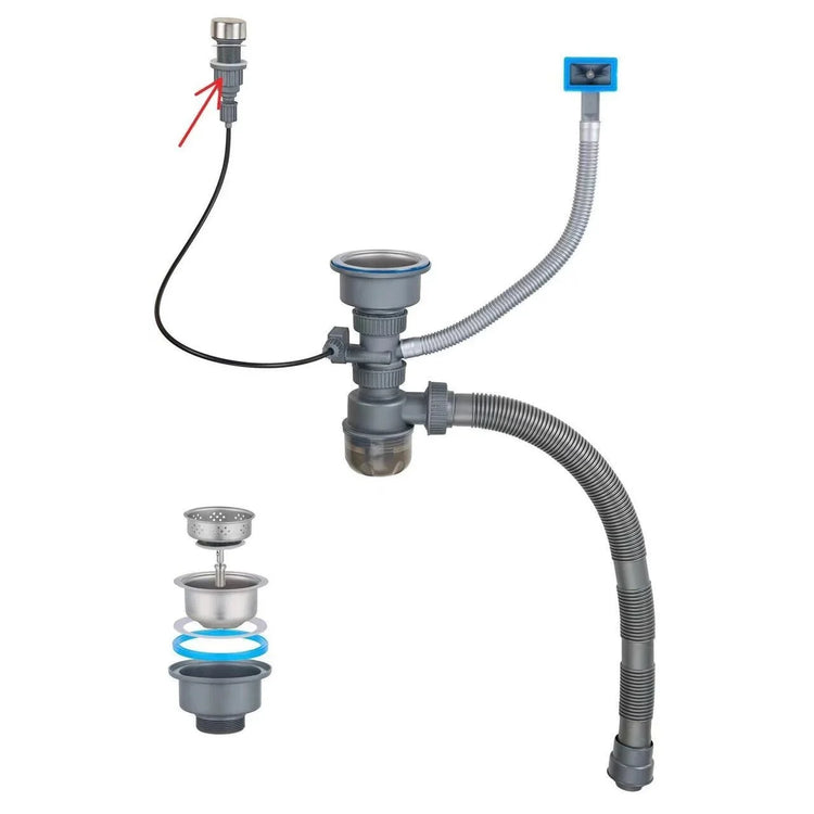 Chiuveta multifunctionala, bucatarie, otel inoxidabil, baterie dubla, accesorii incluse, scurgere cu tocator, Hausberg HBC-9955NG - La Cucu