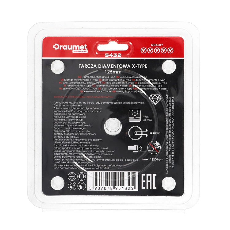 Disc profesional subtire turbo pentru taiere ceramica dura, gresie portelanata 125x1.2mm Draumet