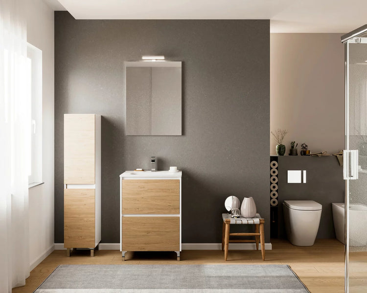 LISABONA 60 - MOBILIER BAIE 60CM ROVERE NATURAL + LAVOAR ALB 60CM