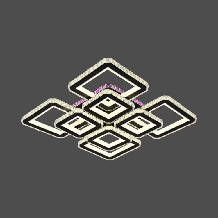 Lustra LED cu telecomanda si cristal BLAKELY RGB 163W, 8 Patrate, lumina Rece/Calda/Neutra, Dimabila, Negru