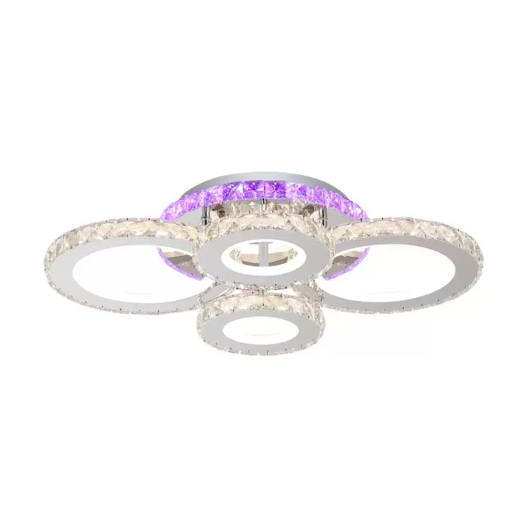 Lustra LED cu telecomanda si cristal NOVA ROTONDA RGB 72W, 4 Cercuri, lumina Rece/Calda/Neutra, Dimabila