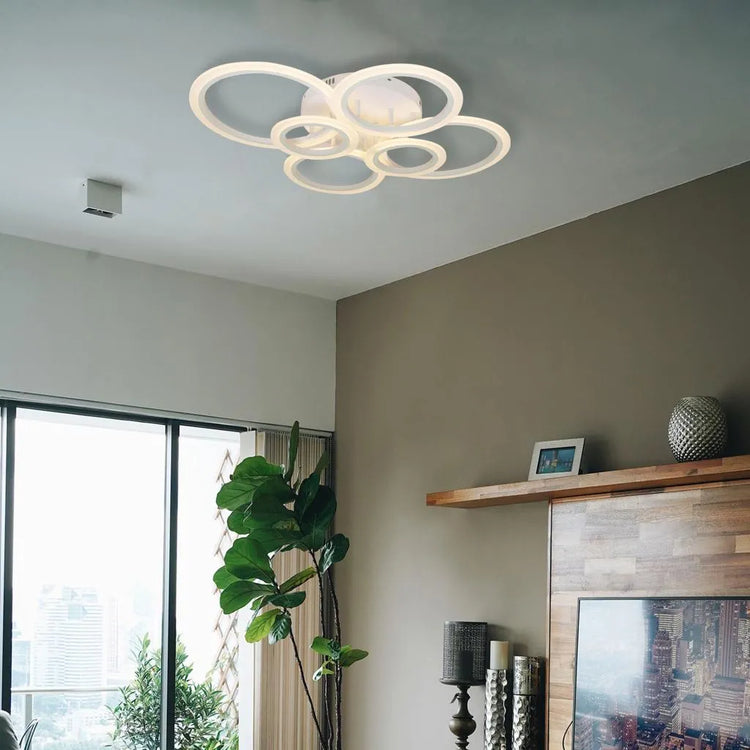 Lustra LED cu Telecomanda Brigitte 6 Cercuri 82W Lumina Rece/Calda/Neutra Dimabila Alb LT800/6WH