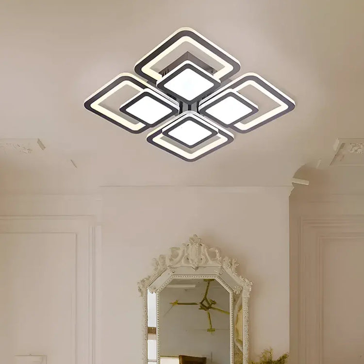 Lustra LED cu Telecomanda 'Kohen', 8 patrate cu LED, 77W, 3 tipuri de lumina, dimabila, negru LT804/4BK