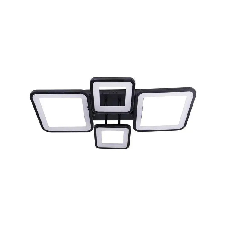Lustra LED cu telecomanda ELLA 85W, 4 Patrate, lumina Rece/Calda/Neutra, Dimabila, Negru
