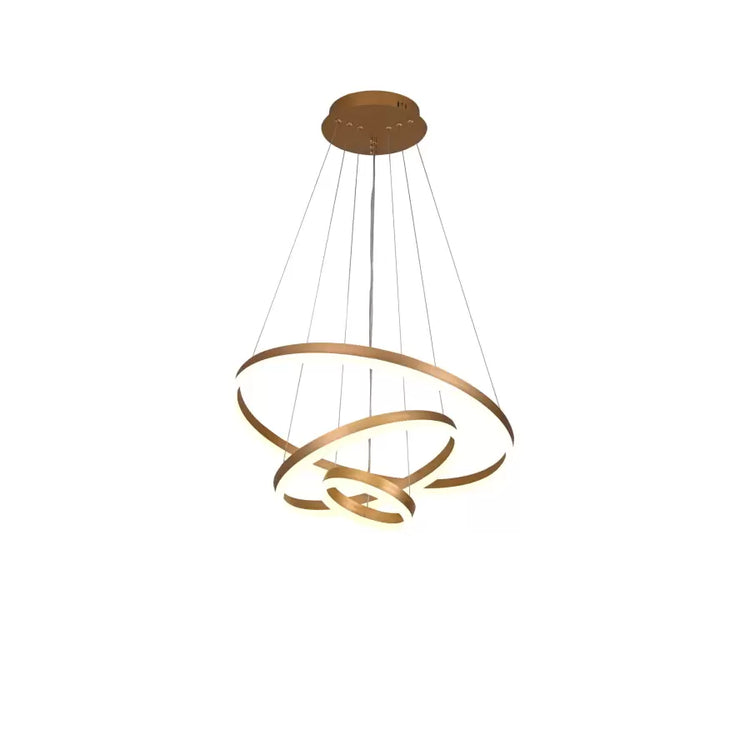 Lustra LED suspendata cu telecomanda ELIZABETH, 85W, 3 Cercuri, lumina Rece/Calda/Neutra, Dimabila, Auriu Lucios, Inaltime Reglabila