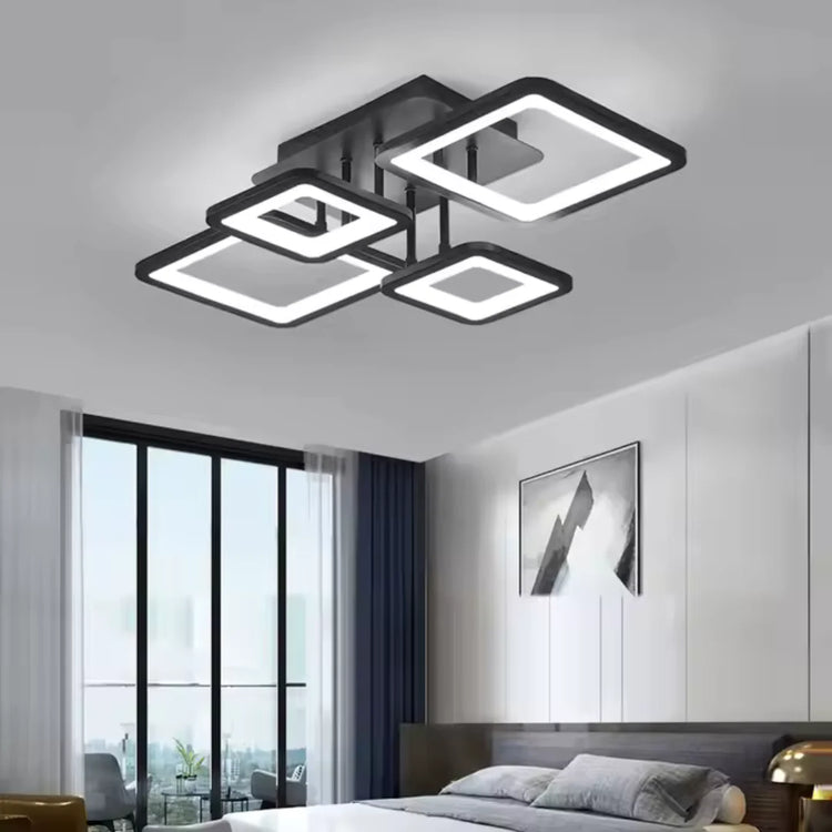 Lustra LED cu telecomanda ELLA 85W, 4 Patrate, lumina Rece/Calda/Neutra, Dimabila, Negru