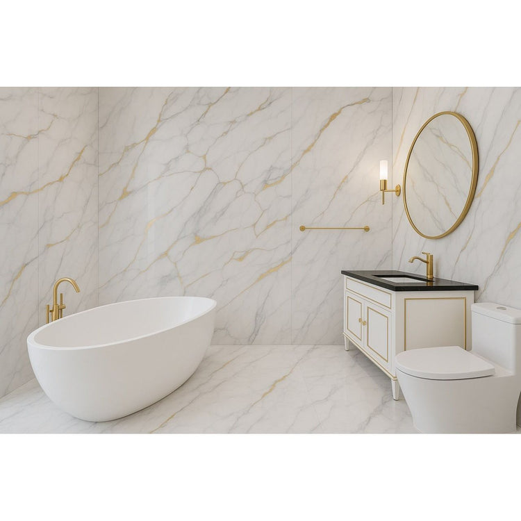 Panou Decorativ, SPC, marmura Alb/Gold Modern, 2440 x 1200 x 3 mm, 2,92 mp