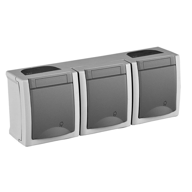Priza tripla cu impamantare IP54 Pacific Panasonic, PT, gri