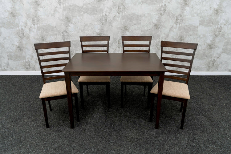 Set masa MBS-37 maro, cu 4 scaune tapitate olive