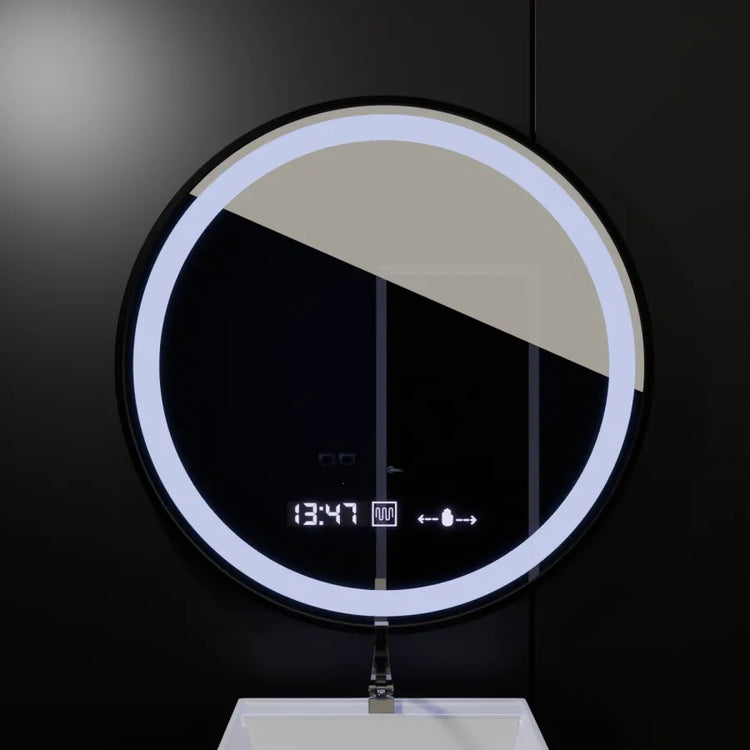 Oglinda LED Rotunda 70cm Celeste Majeste Noir MotionGlow Marcello Sistem Dezaburire Ceas & Termometru Dimabila
