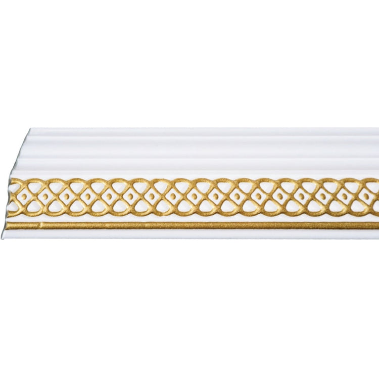 Bagheta decorativa de colt M30BZ, din polistiren, alb/auriu, 8 x 6 x 200 cm