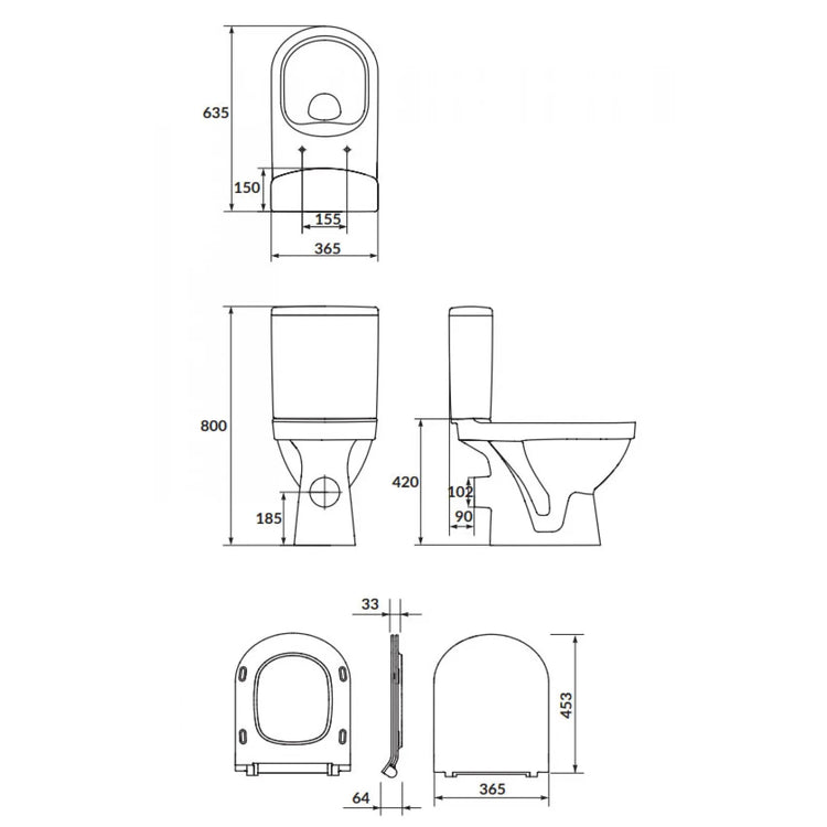 Set vas WC compact Cersanit Zip, Simple On, evacuare laterala, capac WC Slim, duroplast, cadere lenta, Easy Off - La Cucu