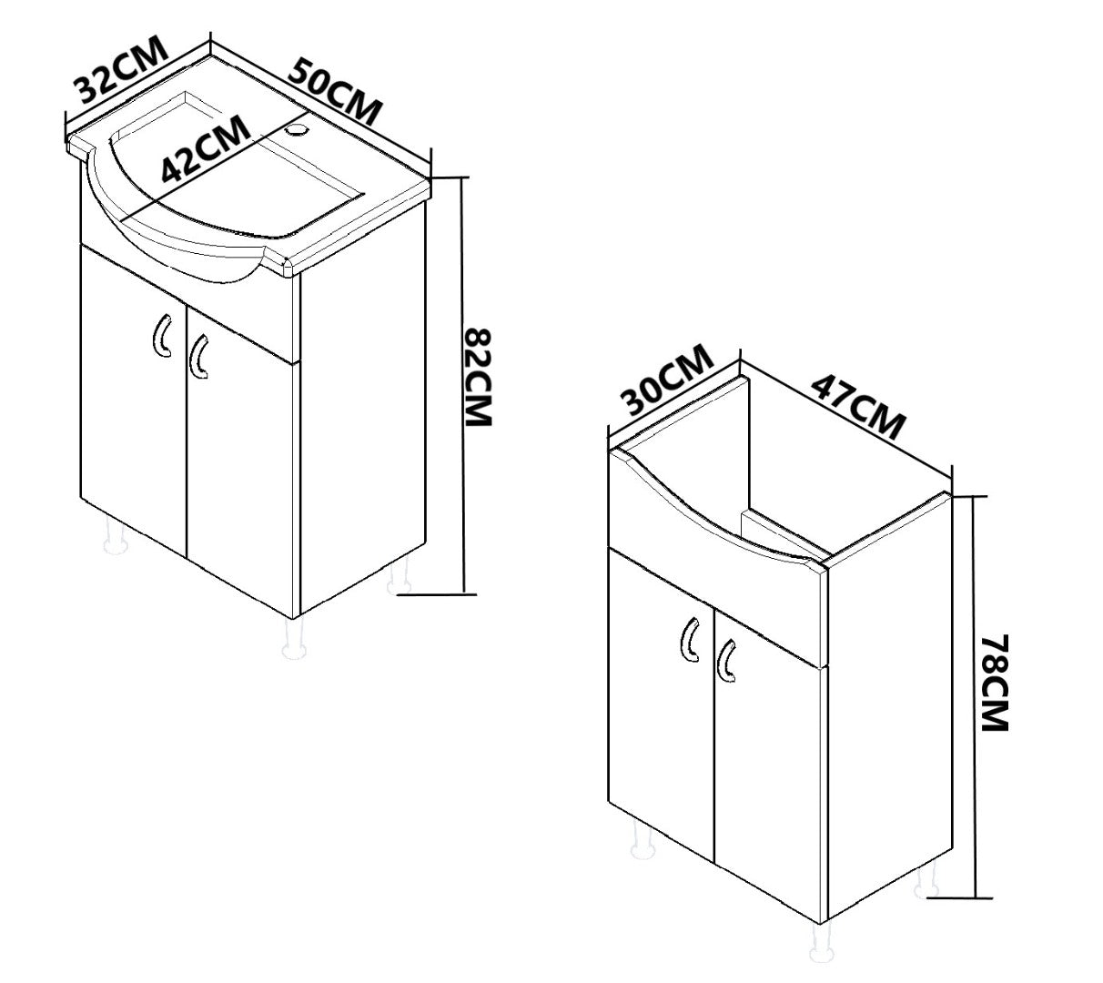 Mobilier Baie eco și lavoar, Seria 005, 50cm, Alb