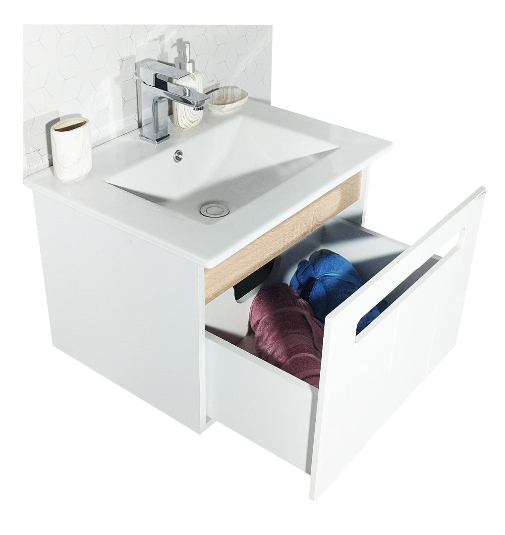 Mobilier Baie și lavoar, Seria 032, Sertare, 60cm, Alb/Sonoma