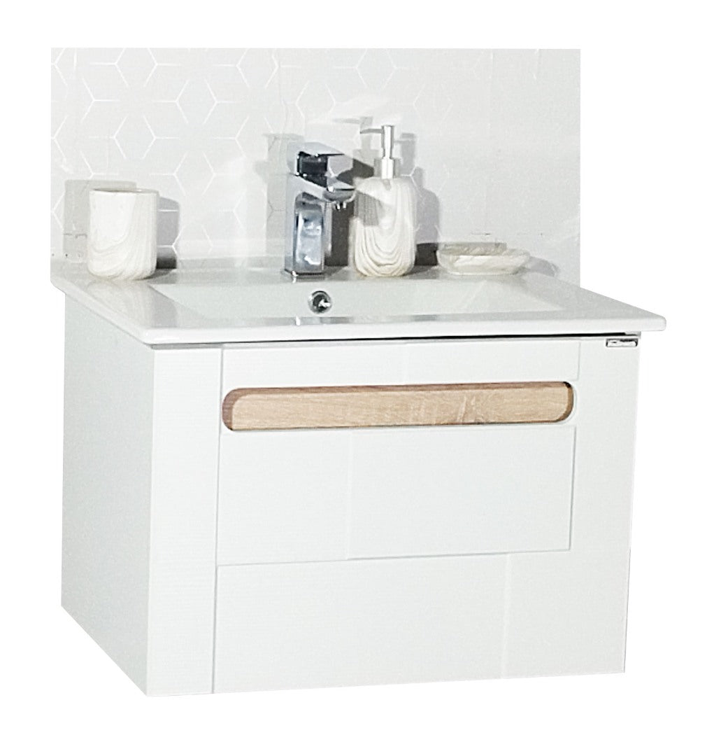 Mobilier Baie și lavoar, Seria 032, Sertare, 60cm, Alb/Sonoma