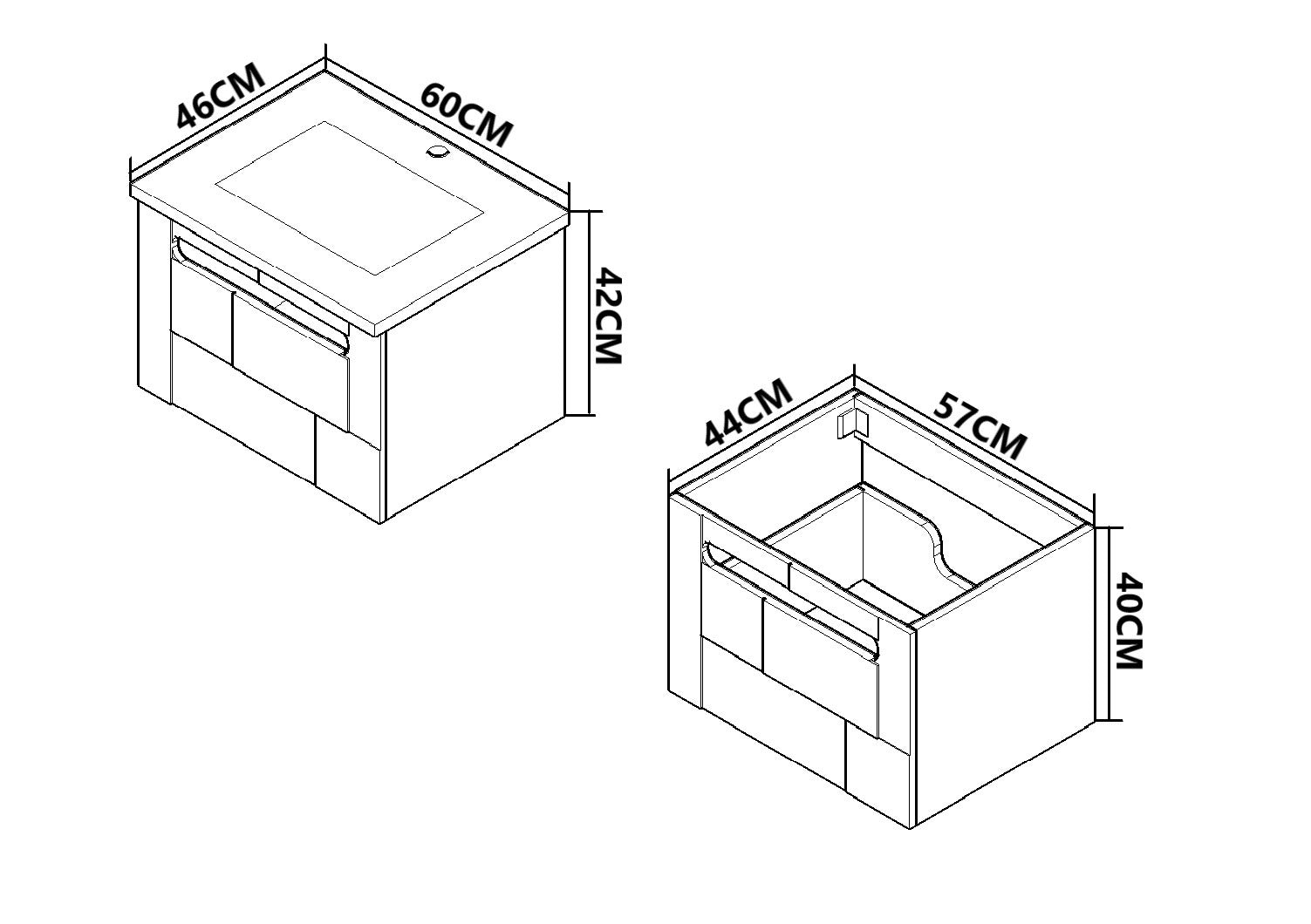 Mobilier Baie MDF și lavoar, Seria 032, Sertare, 60cm, Antracit-Sonoma