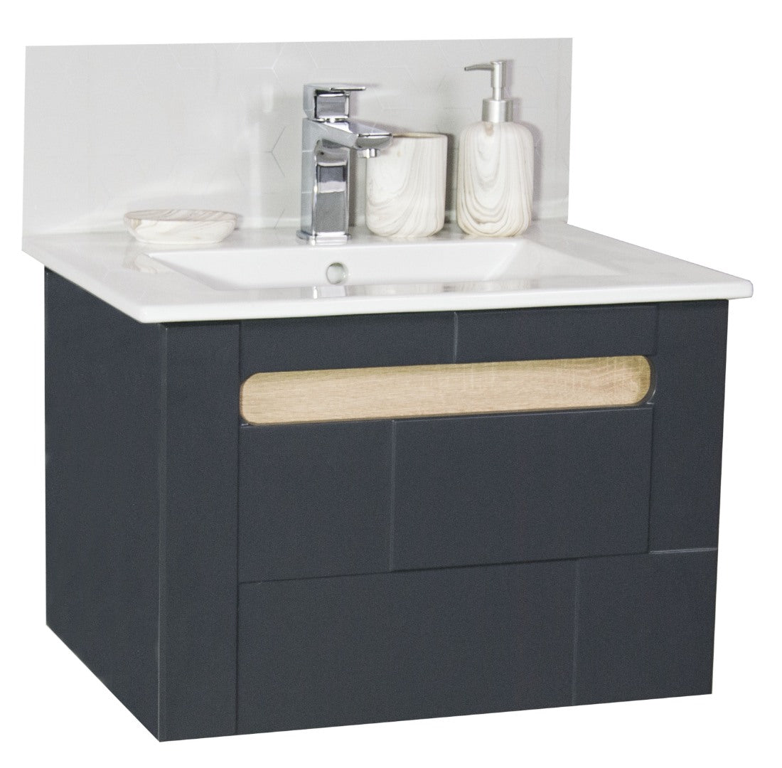Mobilier Baie MDF și lavoar, Seria 032, Sertare, 60cm, Antracit-Sonoma