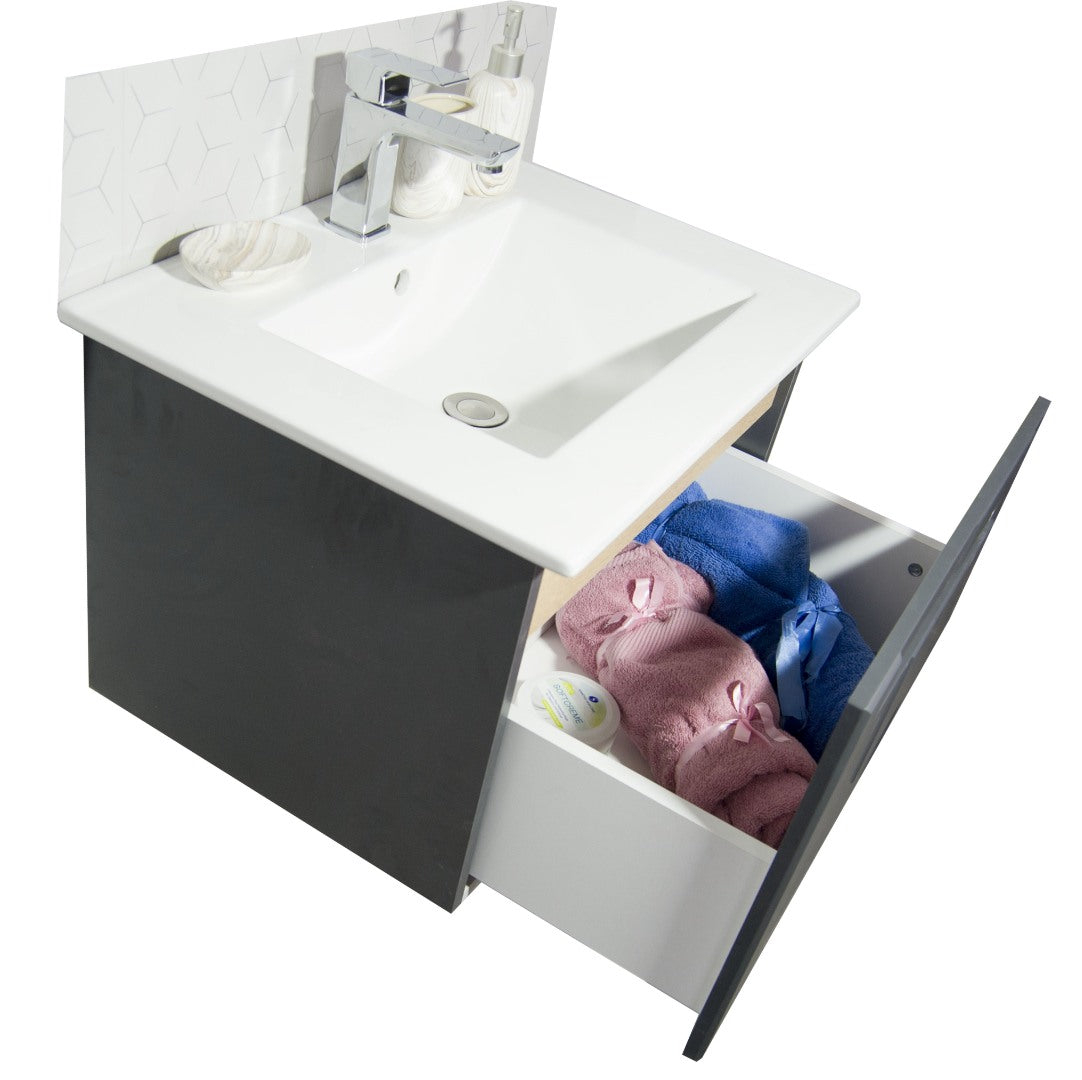 Mobilier Baie MDF și lavoar, Seria 032, Sertare, 60cm, Antracit-Sonoma
