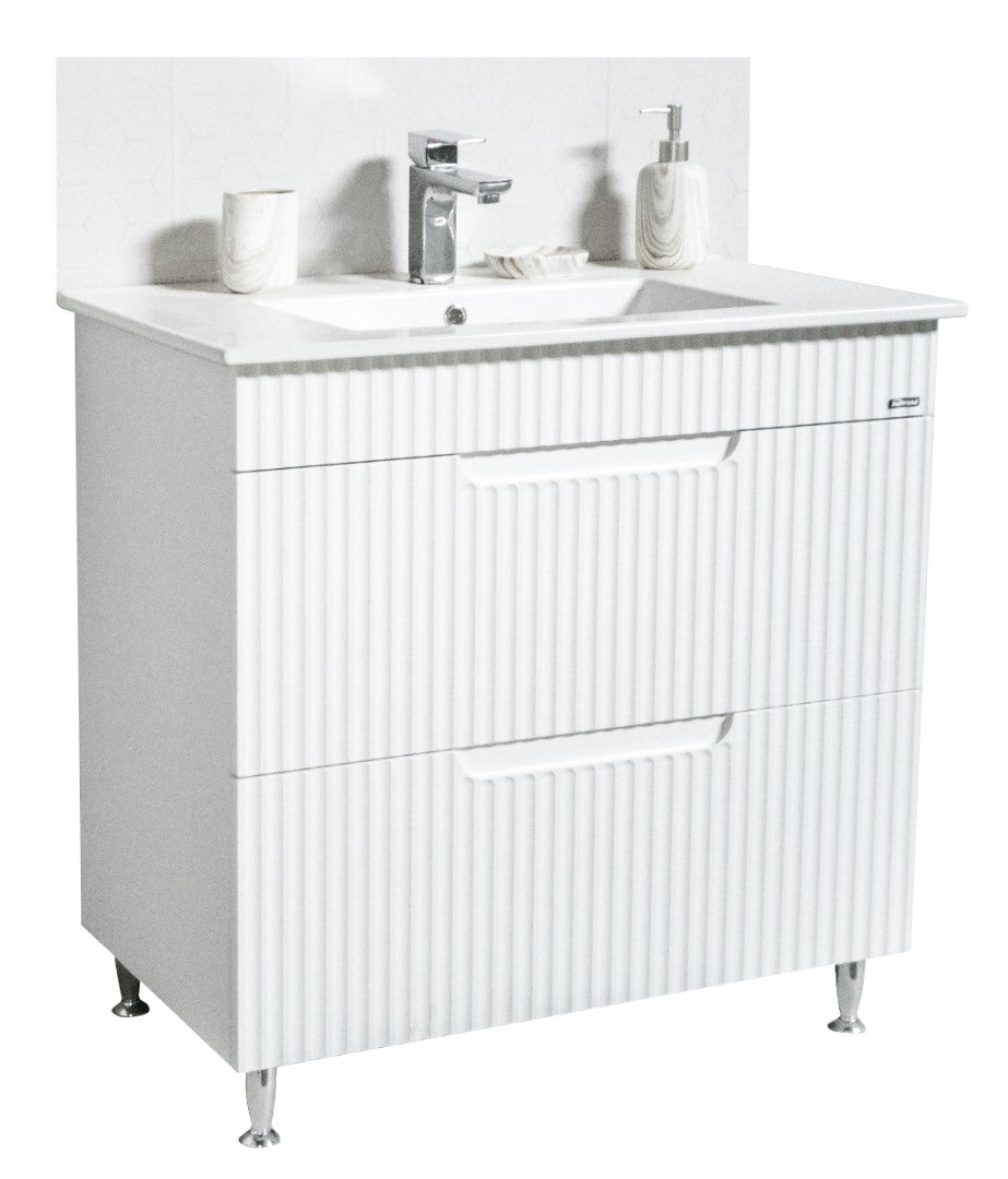 Bază MDF și lavoar Seria 033, 80cm, cu sertare, alb rustic