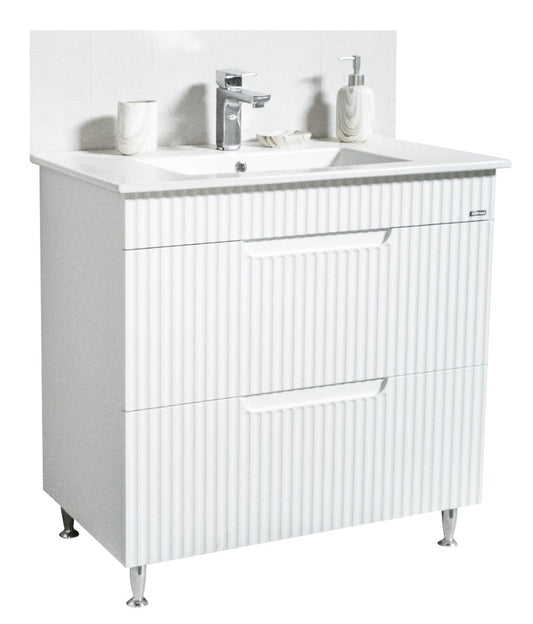 Bază MDF și lavoar Seria 033, 80cm, cu sertare, alb rustic
