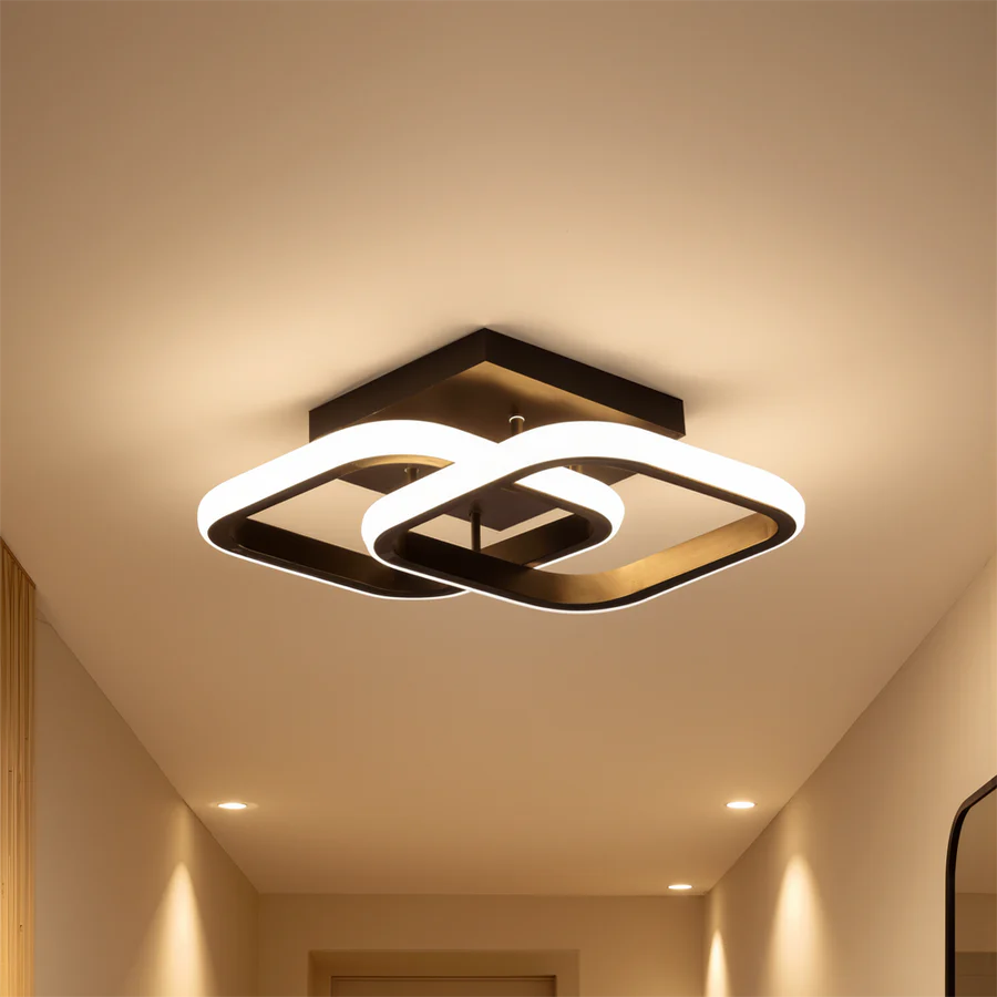 Lustra LED VERTEX Matrix Romburi Suprapuse, Rame Metalice, 24W, 2 Romburi, Lumina Rece/Calda/Neutra 3000K/4000K/6000K, Negru, Metal si Silicon