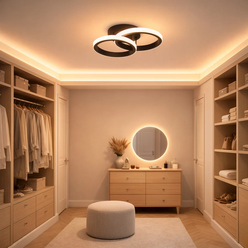 Lustra LED VERTEX CIRCULA 21W, 2 Cercuri, Rame Metalice, lLumina Rece/Calda/Neutra 3000K/4000K/6000K, Negru, Metal-5