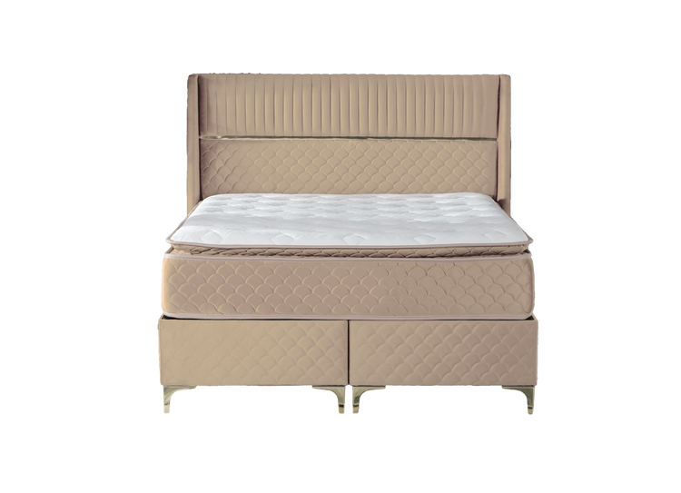 Pat Mamu, 160x200 cm, cappuccino, cu saltea si somiera metalica rabatabil