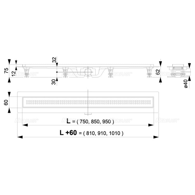 Set rigola de dus, AlcaPlast, Simple, cu capac, 55 cm