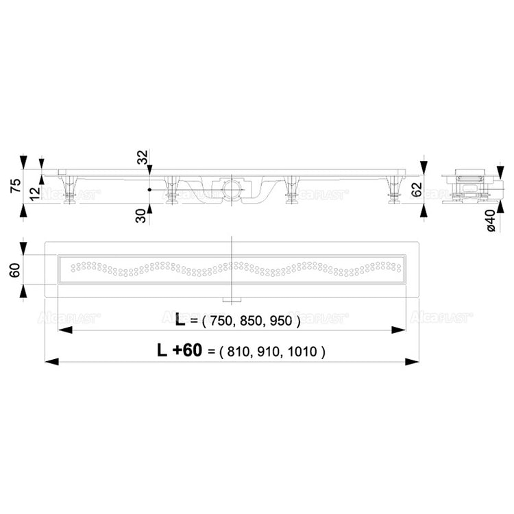 Set rigola de dus, AlcaPlast, Simple, cu capac, 85 cm