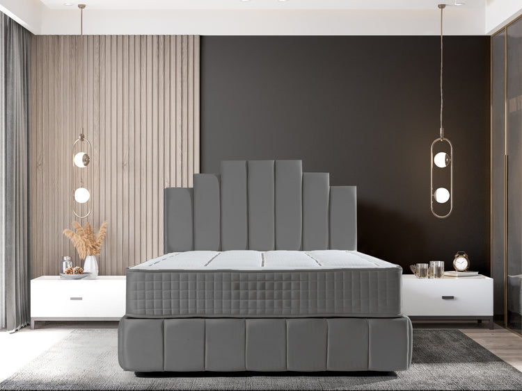 Pat Hango, 160x200 cm, gri, saltea inclusa si somiera metalica rabatabila