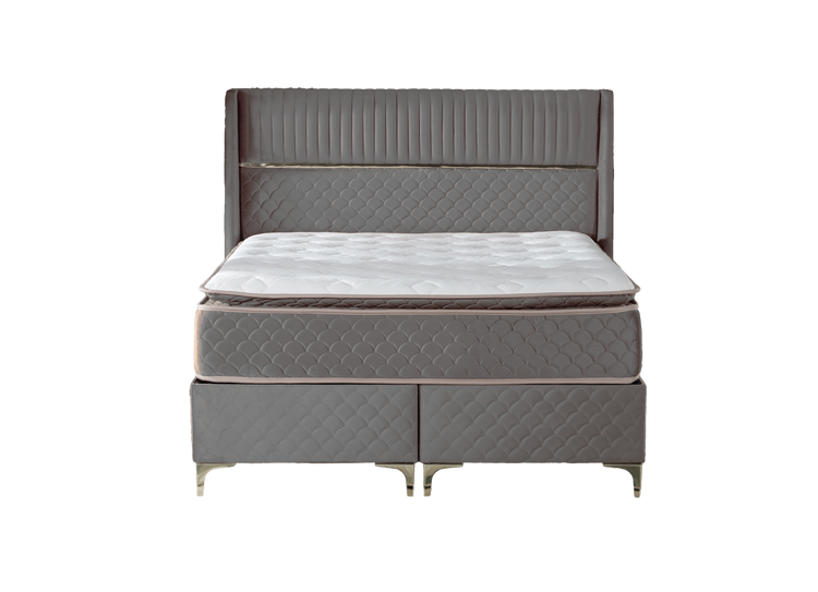 Pat Mamu, 160x200 cm, gri, cu saltea si somiera metalica rabatabila