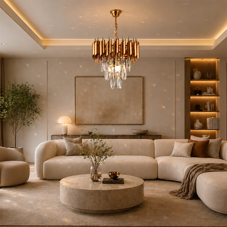 Candelabru Cristal VERSAILLES Petito 3xE14, Diametru 30cm, Auriu, Inaltime Reglabila, Metal si Cristal