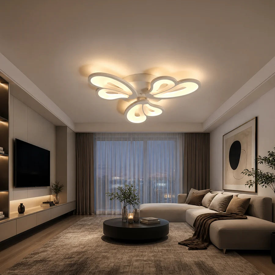 Lustra LED cu telecomanda BLOSSOM 40W, 3 Petale, lumina Rece/Calda/Neutra, Dimabila, Alb