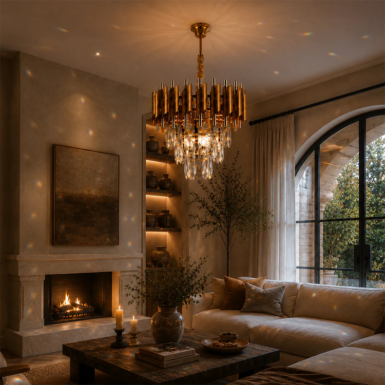 Candelabru Cristal VERSAILLES Petito 3xE14, Diametru 30cm, Auriu, Inaltime Reglabila, Metal si Cristal