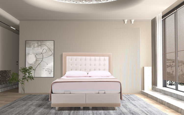 Pat Monday, 160x200 cm, cappuccino, cu saltea si somiera metalica rabatabila