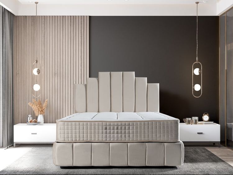 Pat Hango, 160x200 cm, cappuccino, cu saltea si somiera metalica rabatabila