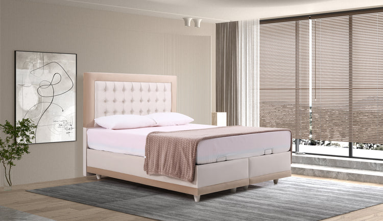 Pat Monday, 160x200 cm, cappuccino, cu saltea si somiera metalica rabatabila