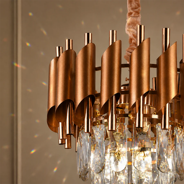 Candelabru Cristal VERSAILLES Petito 3xE14, Diametru 30cm, Auriu, Inaltime Reglabila, Metal si Cristal